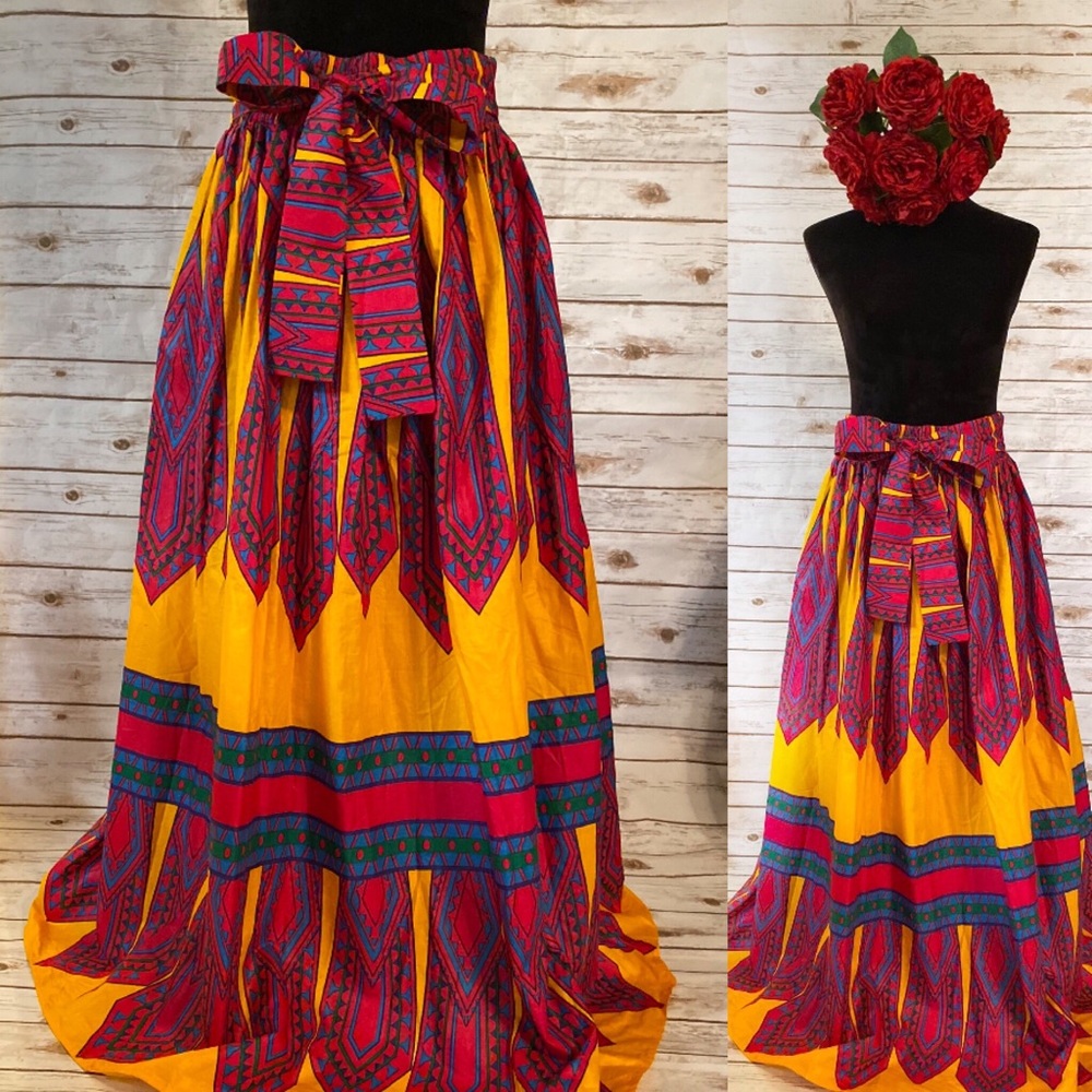 African Print Maxi Women Skirt Elastic Waist